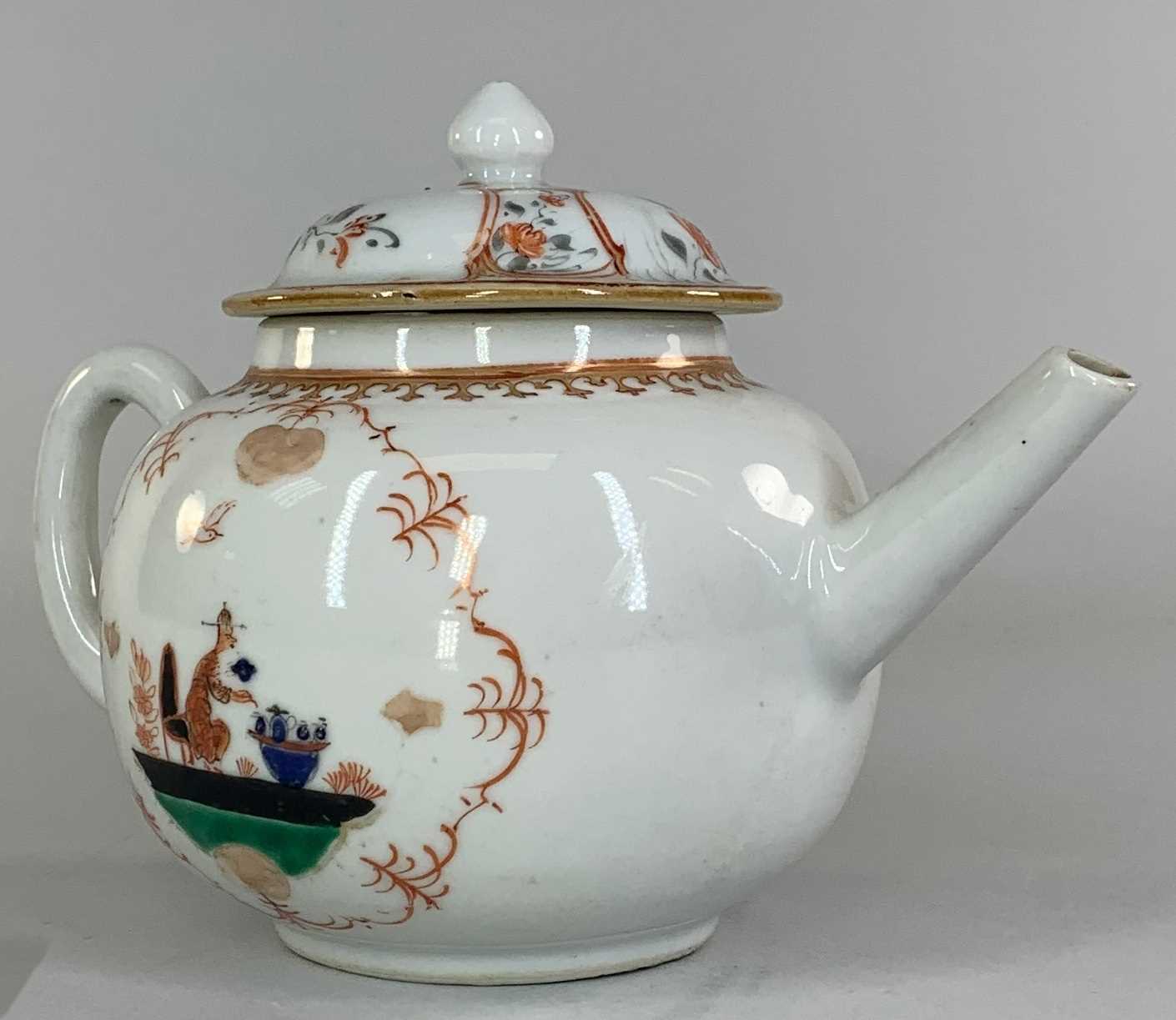 CHINESE EUROPEAN-SUBJECT FAMILLE VERTE TEAPOT & COVER, 18th C., of bullet form, decorated in the - Image 5 of 8