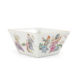 CHINESE FAMILLE ROSE 'IMMORTALS' BOWL, of tapering square form, each side decorated with the eight