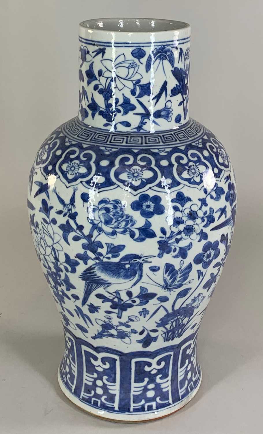CHINESE BLUE & WHITE BALUSTER VASE, late Qing Dynasty, painted with flowers, insects and birds, - Image 5 of 12