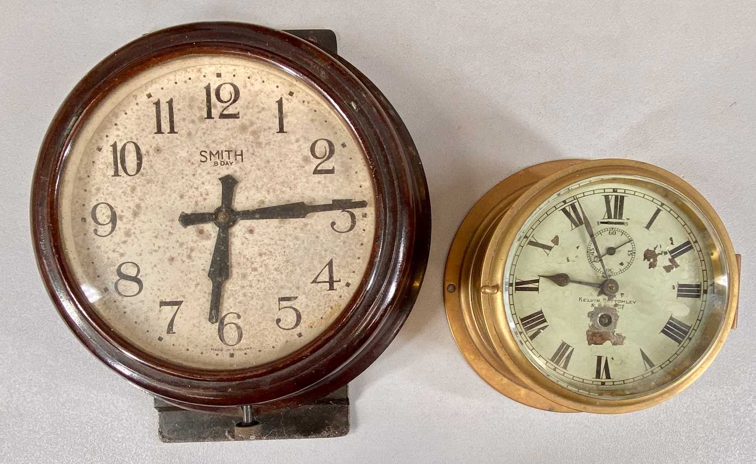 GROUP OF CLOCKS comprising two lacquered brass carriage clocks, 12cms (h), brass cased ship's - Image 2 of 6