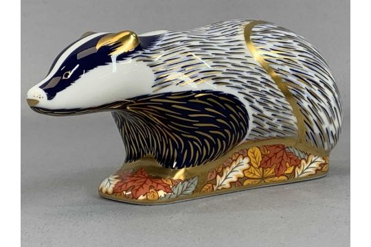 THREE ROYAL CROWN DERBY PAPERWEIGHTS including 'Woodland Badger' and 'Moonlight Badger' - Image 5 of 7