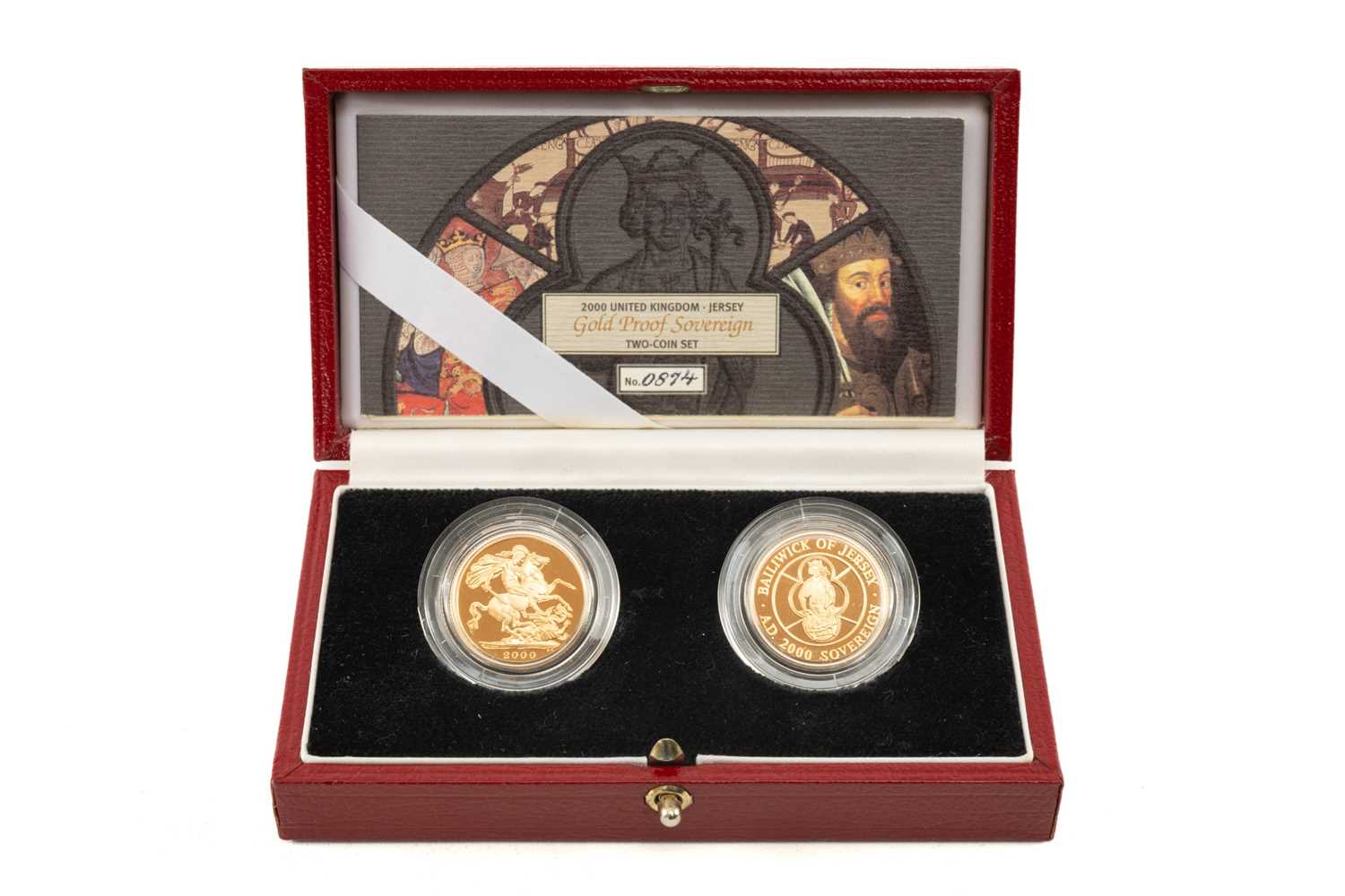 2000 GOLD PROOF TWO-COIN SOVEREIGN SET, Bailiwick of Jersey William the Conqueror, encapsulated in