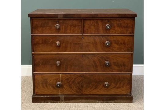 VICTORIAN MAHOGANY CHEST OF DRAWERS with turned knobs, 107 (h) x 122 (w) x 51cms (d) Provenance: - Image 1 of 4