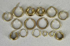 EIGHT PAIRS OF GOLD/YELLOW METAL HOOP EARRINGS Provenance: deceased estate Conwy