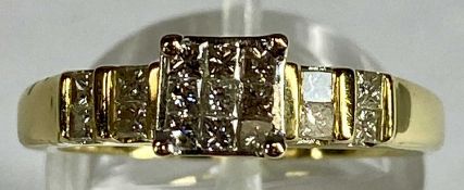 18CT GOLD RING, CLUSTER SET WITH DIAMONDS and with diamonds to shoulders, size N, 3.9gms Provenance: