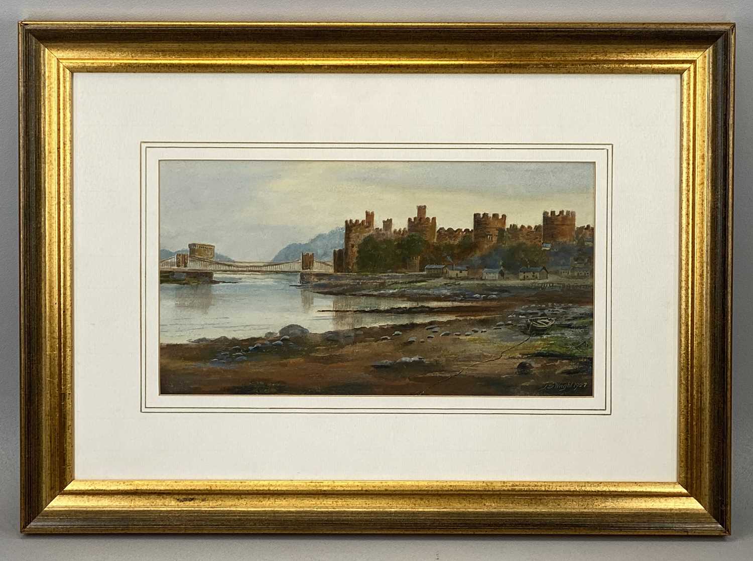 VARIOUS ARTISTS works on paper - including J. S. WRIGHT watercolour - pastel Conwy Castle and bridge - Image 3 of 11