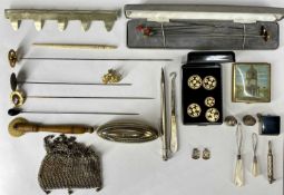 ASSORTED COLLECTABLES including vintage metal mesh purse, two silver thimbles, silver backed nail