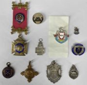 COLLECTION OF MEDALS & BADGES including silver gilt and enamel Buffaloes medal with ribbon, large