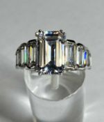 9CT WHITE GOLD DRESS RING, set with large cubic zirconia stones, size P, 5.9gms Provenance: