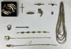 SILVER/WHITE METAL JEWELLERY including multi-strand necklace, topaz dress ring, leaf bracelet, Art