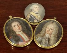 PAIR OF GEORGIAN OVAL WATERCOLOUR PORTRAIT MINIATURES on paper - entitled verso 'Sir Roger Hog