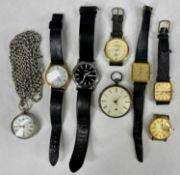 ASSORTMENT OF WATCHES including silver cased keyless pocket watch, white metal fob watch with