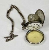 PATENT LEVER WHITE METAL CASED KEYLESS OPEN FACED POCKET WATCH, white enamel dial with black Roman