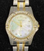 LADIES' SEKONDA BICOLOUR STAINLESS-STEEL WRISTWATCH, circular case with stone set bezel, mother of