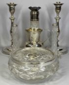 ASSORTED SILVER/SILVER PLATE including silver mounted cut glass fruit bowl, Chester 1922, 21cms (