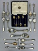 ASSORTMENT OF SILVER SPOONS, George III onwards, including cased set of six bean handled coffee