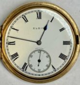 ELGIN 9CT GOLD CASED KEYLESS FULL HUNTER POCKET WATCH, white enamel dial with black Roman numerals