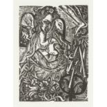 ‡ DAVID JONES (1895-1974) woodcut - Crucifixion, with Mary Magdelene at the foot of the cross,