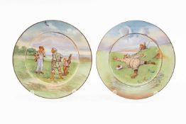 THE GOLF CLUB HOUSE: PAIR GRIMWADES PLATES, printed and coloured with amusing scene titled 'Carry