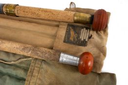 THE FISHING CLUB HOUSE: HARDY THREE-PIECE SPLIT CANE TROUT ROD with extra tip, brass slide-lock reel