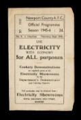 THE FOOTBALL CLUB HOUSE: NEWPORT COUNTY AFC PROGRAMME FROM SEASON 1945 - 1946, Newport County vs.