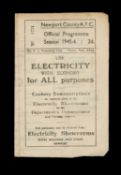 THE FOOTBALL CLUB HOUSE: NEWPORT COUNTY AFC PROGRAMME FROM SEASON 1945 - 1946, Newport County vs.
