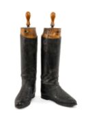 THE RIDING CLUB HOUSE: PAIR OF VICTORIAN RIDING BOOTS, black leather fitted on Sparkes-Hall & Co. (