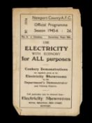 THE FOOTBALL CLUB HOUSE: NEWPORT COUNTY AFC PROGRAMME FROM SEASON 1945 - 1946, Newport County vs.