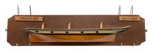 BOATBUILDERS HALF-BLOCK MODEL OF THE 'TROJAN' c. 1903, with the later plaque for 'Cpt. F. Smith',