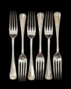 SET OF SIX GEORGE V SILVER FORKS, London 1930, Josiah Williams & Co (David Landsborough