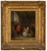 19TH CENTURY DUTCH SCHOOL oil on panel - figures in a domestic interior, 31 x 26cms Provenance: