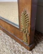 EARLY 20TH C. BURR WALNUT & ROSEWOOD CROSSBANDED OVERMANTLE MIRROR, gilt metal-mounted appliques,