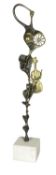 YANNI SOUVATZOGLOU (Greek, 20th C), bronze - 'Struggle', climbing figure with double bass, on signed