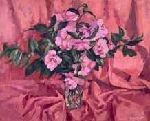 BRYN RICHARDS (Welsh, 1922-2023) oil on board - a vase of pink flowers, fully signed, 53 x 65cms