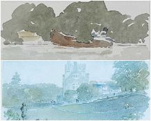 ATTRIBUTED TO HUGH CASSON (1910-1999) watercolour - Cargo Ship, 5 x 11cms; limited edition (95/