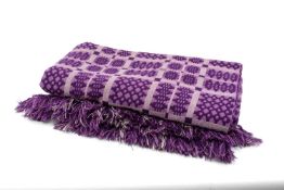 WELSH WOOLLEN BLANKET (CARTHEN), woven in purple in the Caernarvon or Portcullis pattern, fringe,
