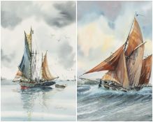 TONY WARREN (1930-1994), watercolours - Cornish Lugger BM403 in rough seas, signed and dated Feb