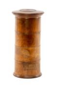 FOUR DIVISION TREEN SPICE TOWER, two sections retaining partial labels (mace, nutmegs), 17cms (h)