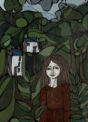 ‡ BRIGID WRIGHT (English, 1939-2000) oil on board - entitled verso 'Hillside Girl', signed and dated