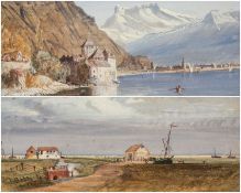 VICTOR AMES (exh.1895-1917) watercolours - 'Château de Chillon, Montreux' and 'Au Bord de la