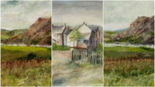 CERI BARCLAY (Welsh b. 1937) mixed media - three paintings entitled verso, 'Ardwyn Terrace,