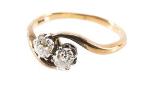 ANTIQUE GOLD & DIAMOND CROSSOVER RING, gold marks obscure, total wt. approx. 0.9ct, 3.8gms
