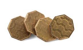 PAIR 9CT GOLD OCTAGONAL CUFFLINKS, engine turned decoration to all faces, 6.3gms (2) Provenance: