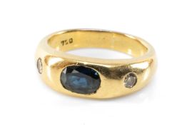 18CT GOLD SAPPHIRE & DIAMOND THREE STONE RING, stamped '750', ring size I, 5.6gms Provenance: