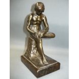 Rodin, nach. Der Dornenzieher. Metall auf Steinsockel. Wohl um 1920/50. H. 17cm.