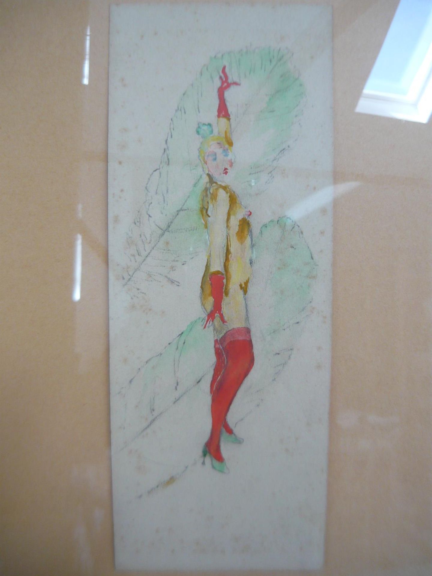 Arnold Blome. Cabaret Tänzerin. Bleistift und Aquarell. Maß 29x11cm. Hinter Glas gerahmt ca 57x40cm. - Bild 2 aus 2