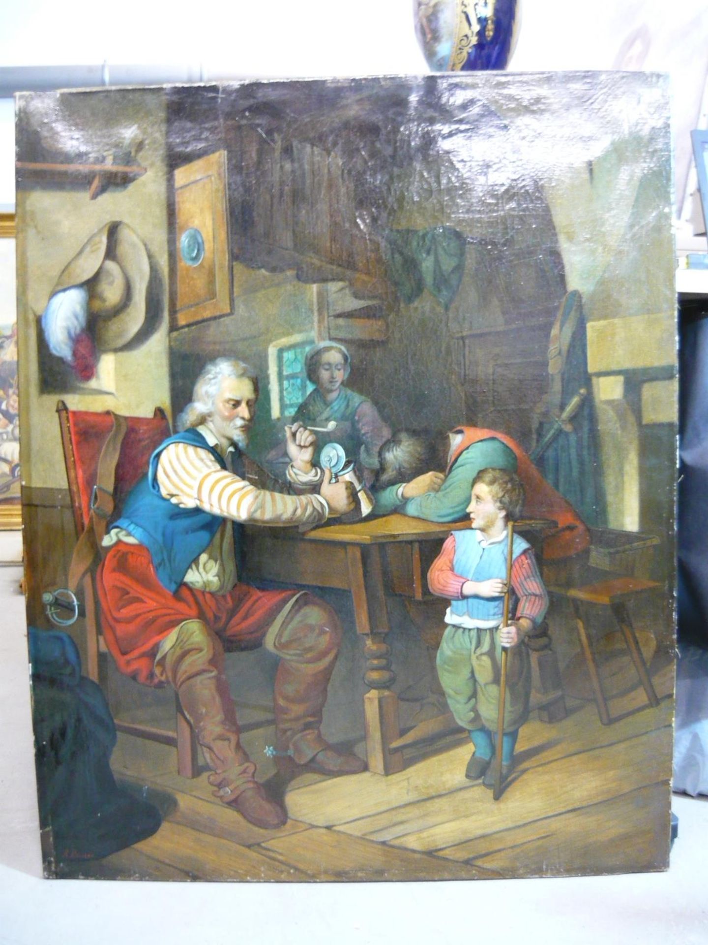 Nichtidentifizierter Künstler. Stimmungsvolle Szenerie. Öl/Lw. Sig. Maß ca. 95x76cm. Altersspuren,