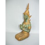 Sitzende Figur in betender Pose. Bronze, teilvergoldet. Asien 20.Jhdt. H. 19cm.