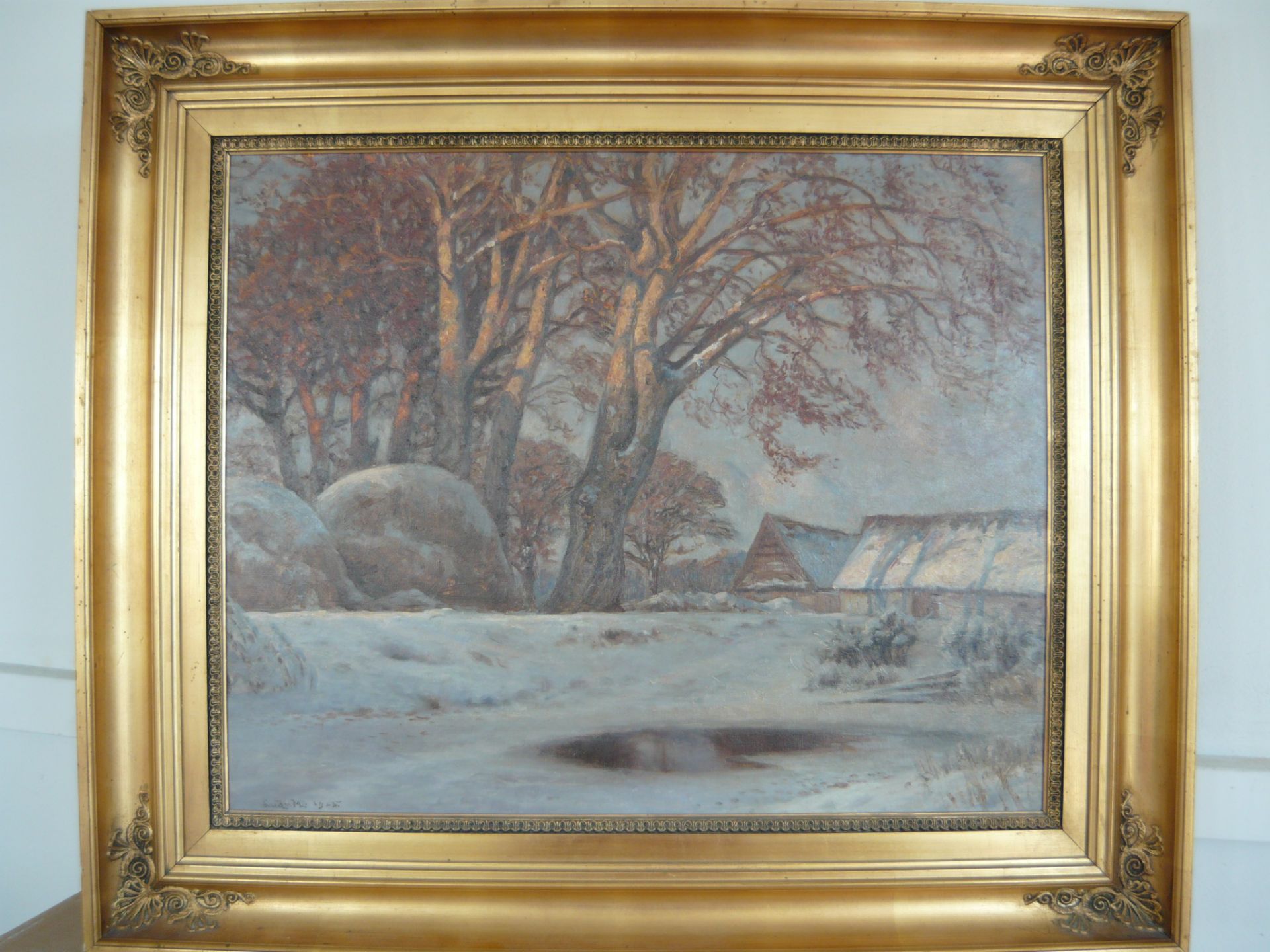 Unbekannter Maler des 19./20.Jhdts. Romatische Winterimpression. Öl/Pl. Maß ca. 52x64cm. Rahmen