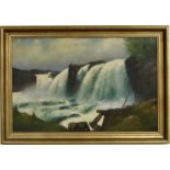 Unbekannter Maler des 20.Jhdt. Stimmungsvolles Motiv mit Wasserfall (Niagara?). Öl/Lw. Maß ca.